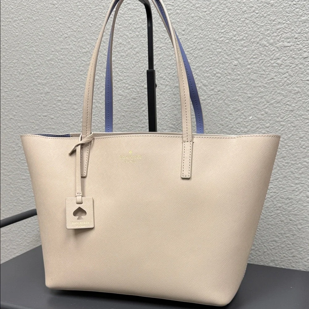 Kate Spade Beige Tote with periwinkle Interior